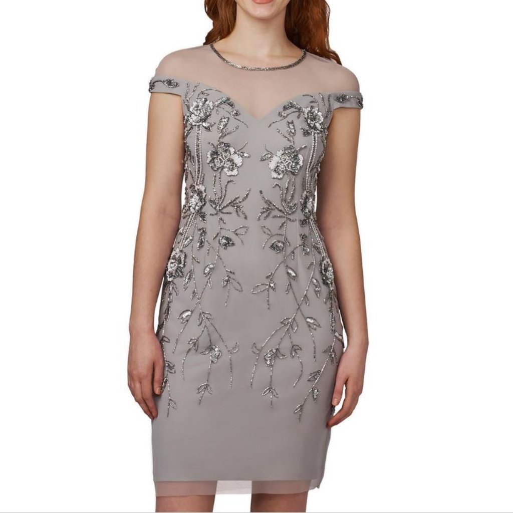 Adrianna Papell Beaded Illusion Neck Dress
